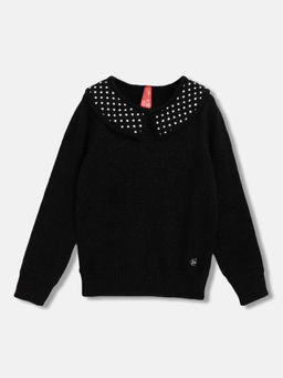 Blue Giraffe - Girls Black Solid Peter Pan Collar Sweater