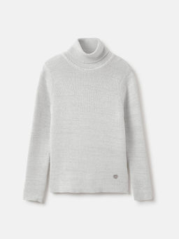 Blue Giraffe - Girls White Solid Turtle Neck Sweater