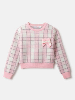 ELLE - Girls Pink Checked Pullover Style Sweater