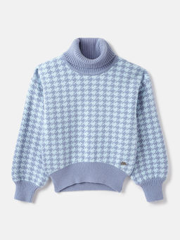 ELLE - Girls Blue Checked Pullover Style Sweater