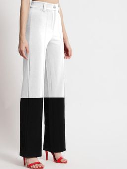 KOTTY - Women's White Colorblock High Waist Trouser