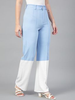 KOTTY - Women's Blue Colorblock High Waist Trouser