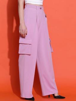KOTTY - Women's Purple Solid High Waist Trouser