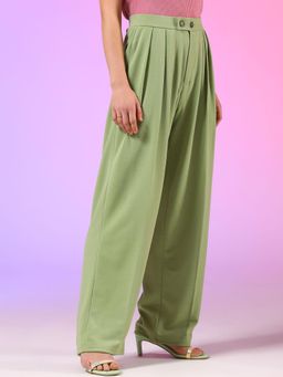 KOTTY - Women's Green Solid High Waist Trouser