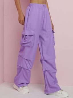 KOTTY - Women's Purple Solid High Waist Trouser