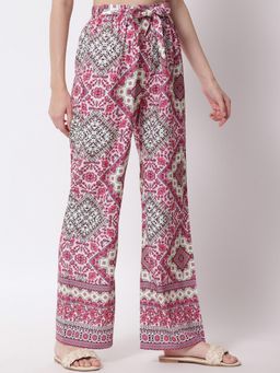 KOTTY - Women's Purple Printed High Waist Trouser with Belt