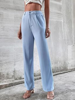 KOTTY - Women's Blue Solid High Waist Trouser