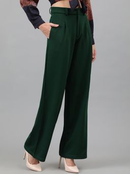 KOTTY - Women's Green Solid High Waist Trouser