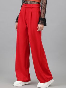 KOTTY - Women's Orange Solid High Waist Trouser