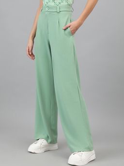 KOTTY - Women's Green Solid High Waist Trouser