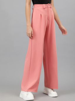 KOTTY - Women's Pink Solid High Waist Trouser