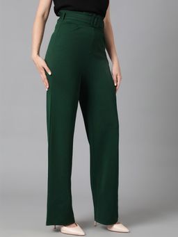 KOTTY - Women's Green Solid High Waist Trouser with Belt