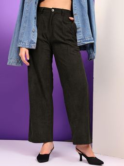KOTTY - Women's Green Solid High Waist Trouser
