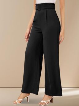 KOTTY - Women's Black Solid High Waist Trouser with Belt