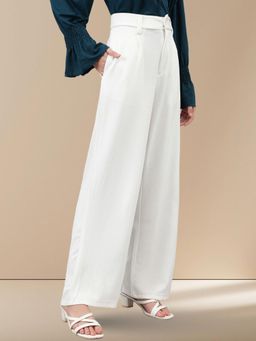 KOTTY - Women's White Solid High Waist Trouser