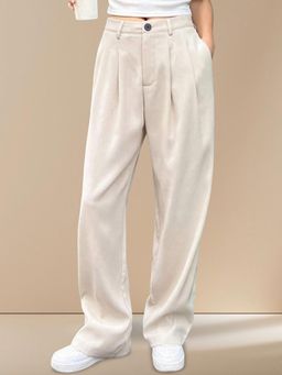KOTTY - Women's Beige Solid High Waist Trouser