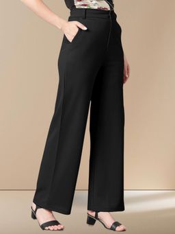 KOTTY - Women's Black Solid High Waist Trouser