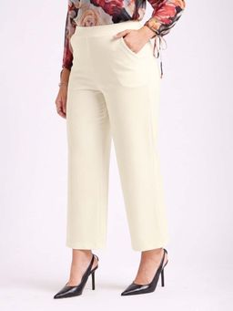 KOTTY - Women's Beige Solid High Waist Trouser