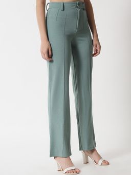 KOTTY - Women's Green Solid High Waist Trouser