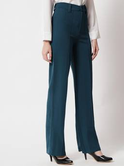 KOTTY - Women's Teal Solid High Waist Trouser