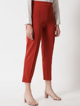 KOTTY - Women's Red Solid High Waist Trouser