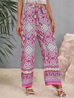 KOTTY - Women's Multi-Colour Printed High Waist Trouser with Belt