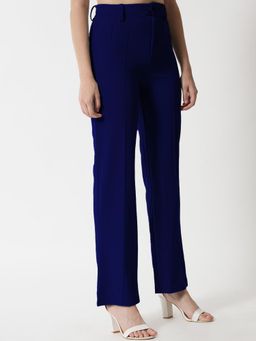 KOTTY - Women's Blue Solid High Waist Trouser