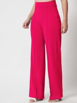 KOTTY - Women's Pink Solid High Waist Trouser