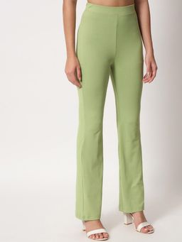 KOTTY - Women's Green Solid High Waist Trouser
