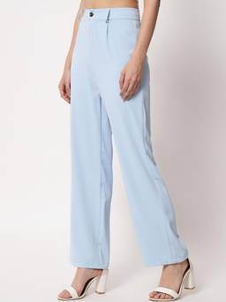 KOTTY - Women's Blue Solid High Waist Trouser