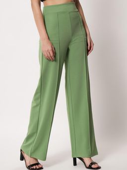 KOTTY - Women's Green Solid High Waist Trouser