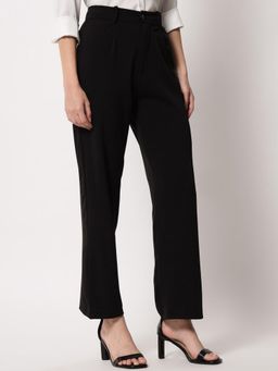 KOTTY - Women's Black Solid High Waist Trouser