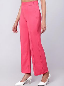 KOTTY - Women's Pink Solid High Waist Trouser