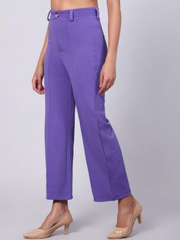 KOTTY - Women's Purple Solid High Waist Trouser
