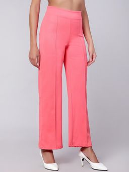 KOTTY - Women's Pink Solid High Waist Trouser