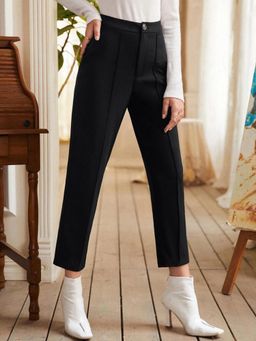 KOTTY - Women's Black Solid High Waist Trouser