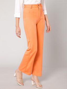 KOTTY - Women's Orange Solid High Waist Trouser
