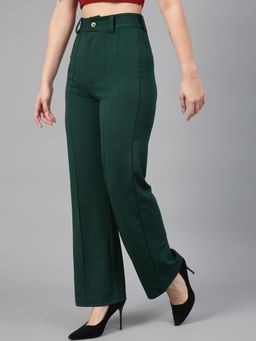 KOTTY - Women's Green Solid High Waist Trouser
