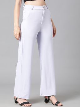 KOTTY - Women's White Solid High Waist Trouser