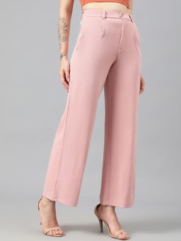 KOTTY - Women's Pink Solid High Waist Trouser