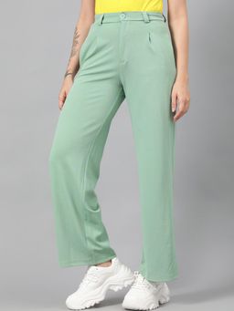 KOTTY - Women's Green Solid High Waist Trouser