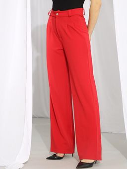 KOTTY - Women's Red Solid High Waist Trouser