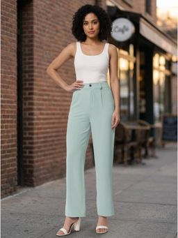 KOTTY - Women's Green Solid High Waist Trouser