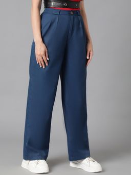 KOTTY - Women's Blue Solid High Waist Trouser