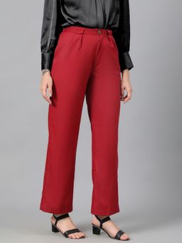 KOTTY - Women's Maroon Solid High Waist Trouser