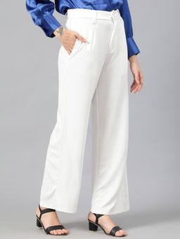 KOTTY - Women's White Solid High Waist Trouser