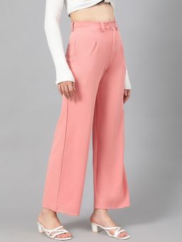 KOTTY - Women's Pink Solid High Waist Trouser
