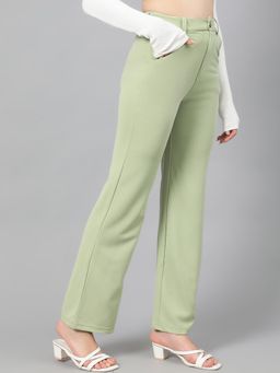 KOTTY - Women's Green Solid High Waist Trouser