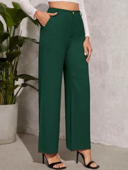 KOTTY - Women's Green Solid High Waist Trouser