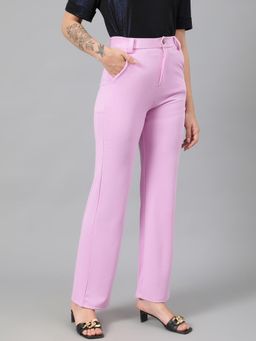 KOTTY - Women's Purple Solid High Waist Trouser